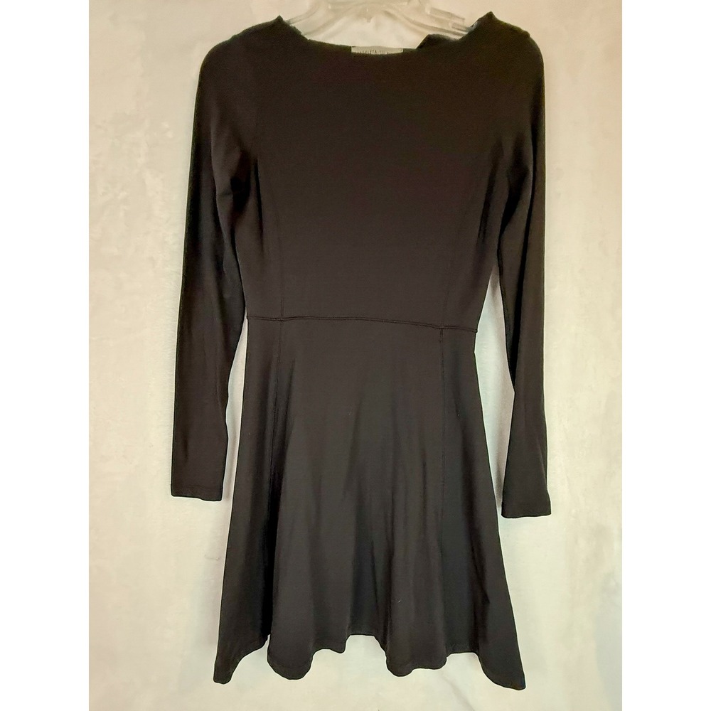 Athleta XXS Black Long Sleeve Fit & Flare Dress Stretch Travel Casual - Picture 3 of 11